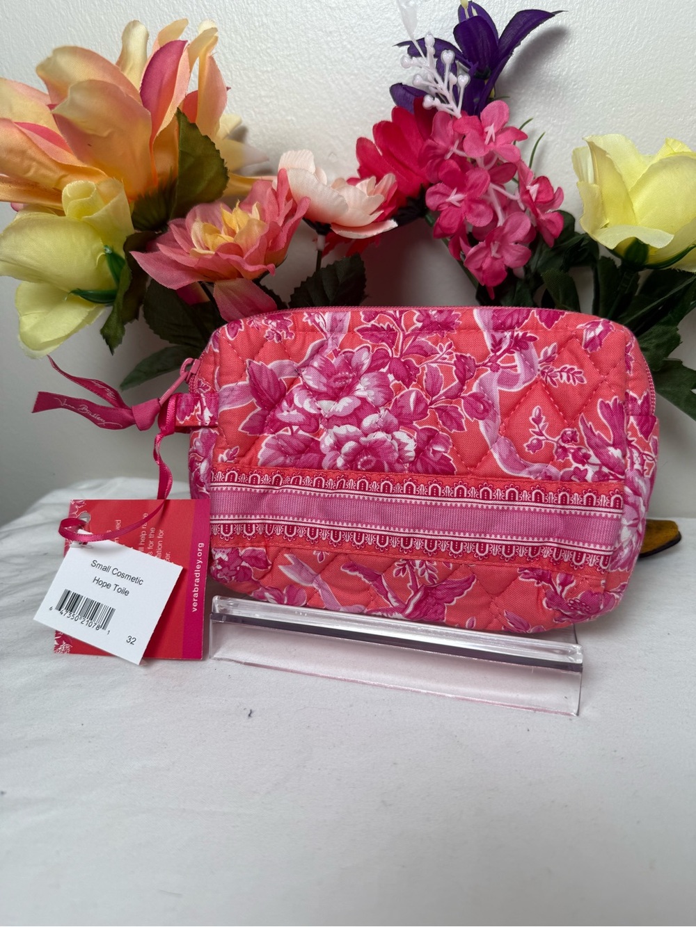 NWT Vera Bradley Hope Toile Small Cosmetic Bag Pink Floral Organizer